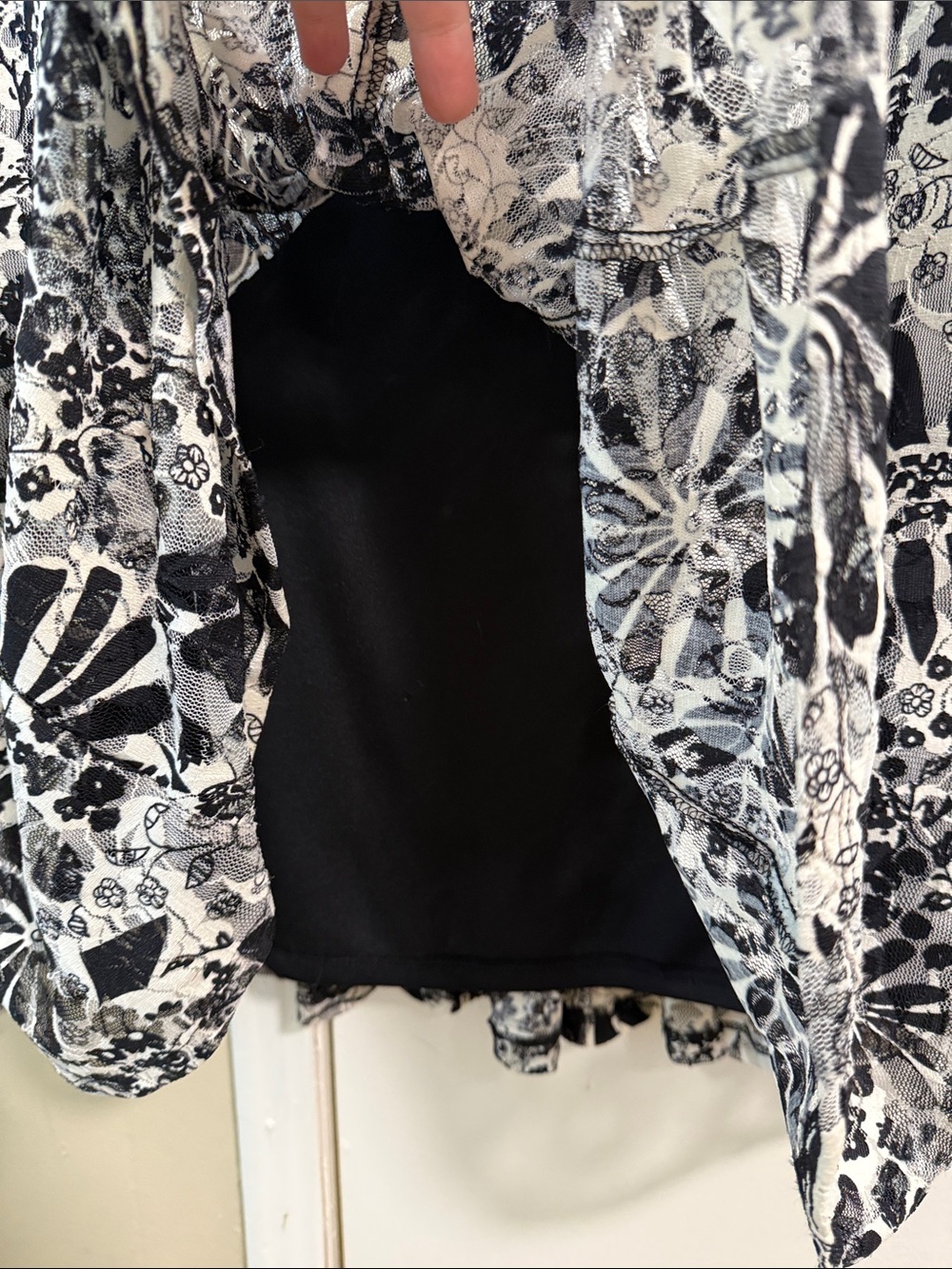 Floral Mesh Overlay A-Line Sleeveless Dress Black White XL Stretch Timeless - Picture 9 of 13
